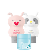 Bubbsi Newborn Starter set containing Creamy Coconut Oil Shampoo and Wash, Whipped Coconut Oil Body Cream and multipurpose Oil Balm
