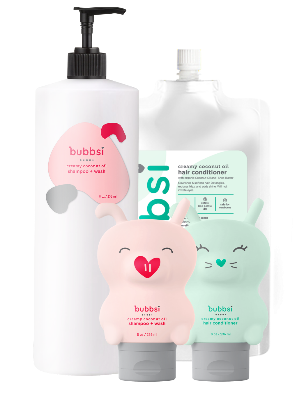 Bubbsi Creamy Coconut Oil Shampoo + Wash + Conditioner